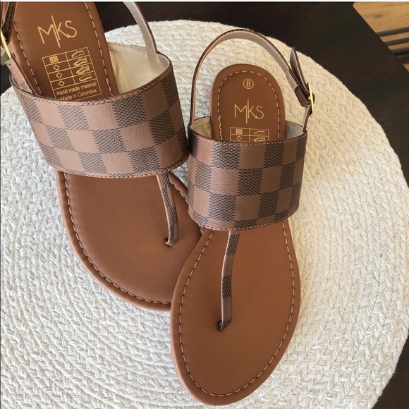 Boutique Checker Banded T-Strap Slingback Sandal - Picture 3 of 7